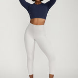 Long Sleeve Fitted Crop Top in Navy
