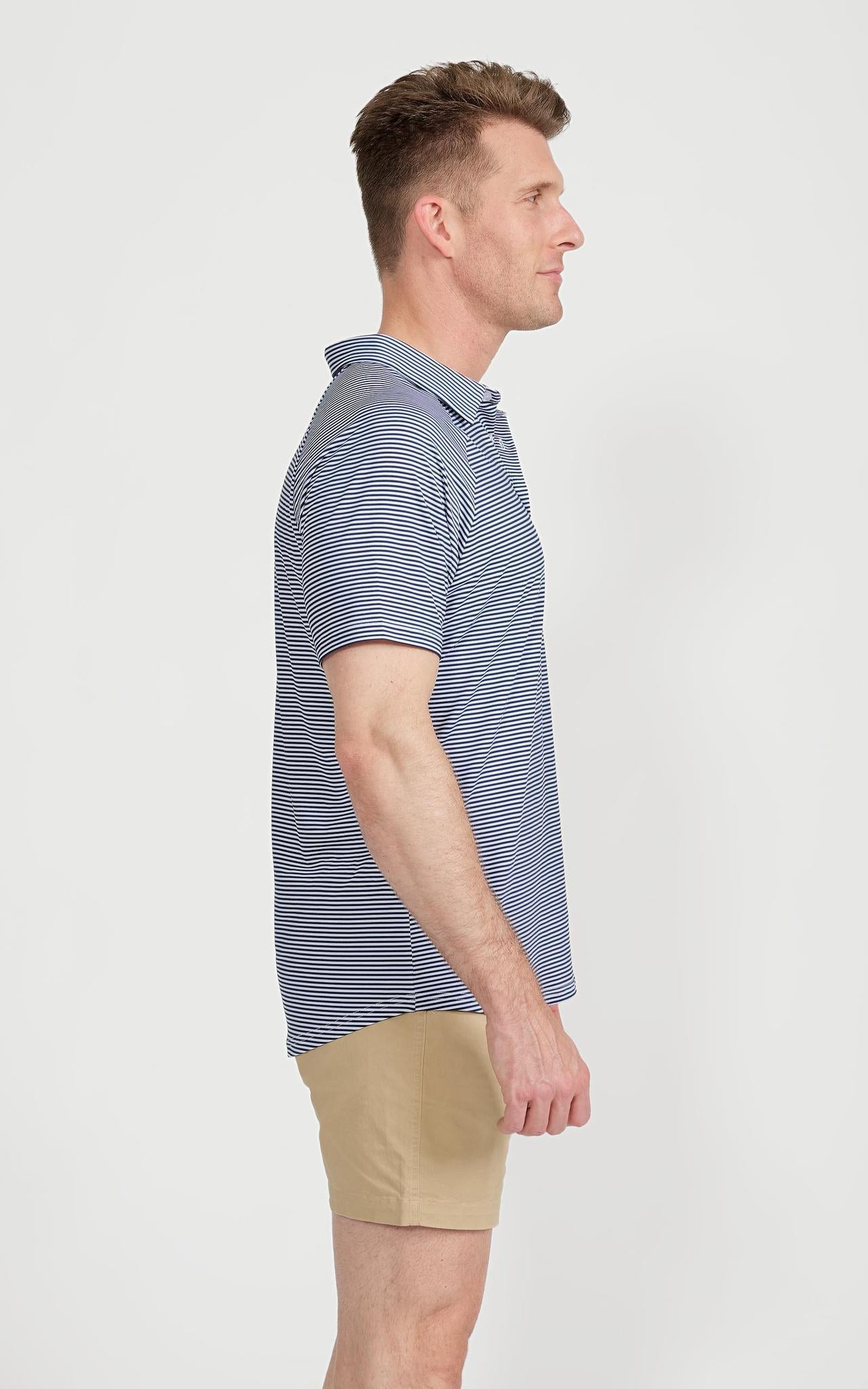 Men's Cooling Performance Golf Polo Shirt Navy Stripes