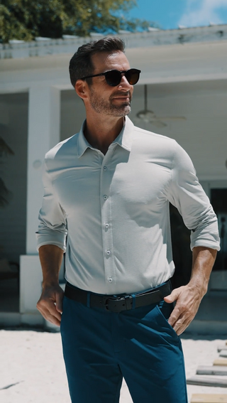 Jaquard Long Sleeve Button-Up - Harbor Mist