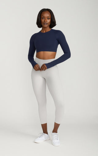 Long Sleeve Fitted Crop Top in Navy