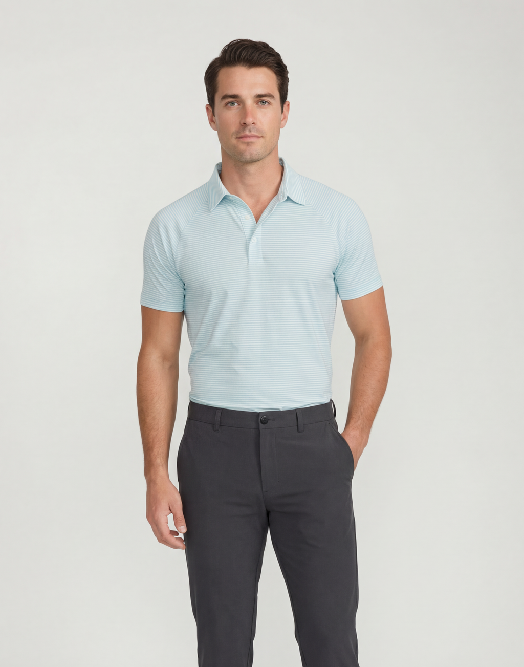 Men's Cool-Tech Performance Golf Polo Shirt - Teal Stripes