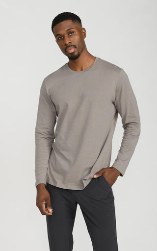 Men's Long Sleeve Pima Split-Hem Tee in Nickle