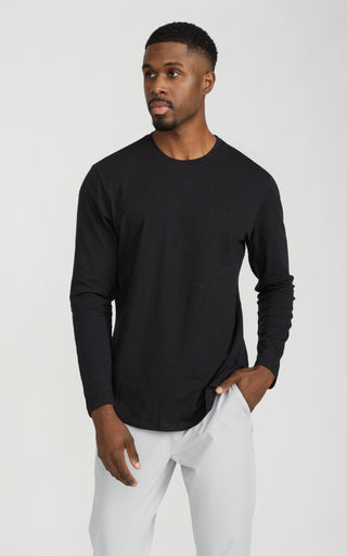 Men's Long Sleeve Pima Split-Hem Tee in Black