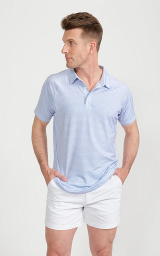 Men's Cooling Performance Golf Polo Shirt Blue Stripes