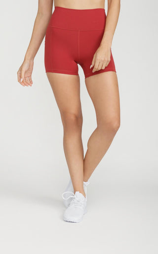 Bliss Biker Short 4" With Pockets in Red Dahlia