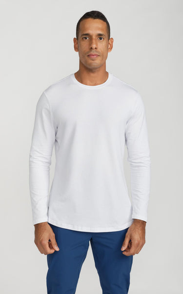 Men's Long Sleeve Pima Split-Hem Tee in White – Southern Athletica