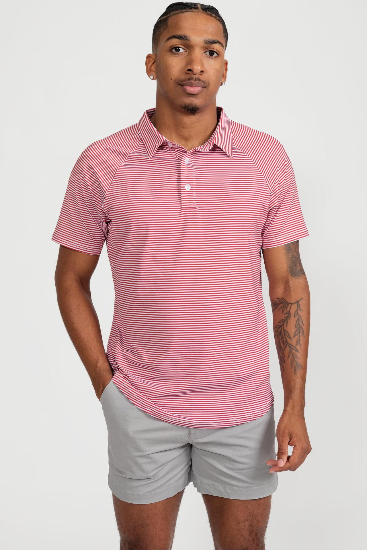 Men's Cooling Performance Golf Polo Shirt Red Stripes