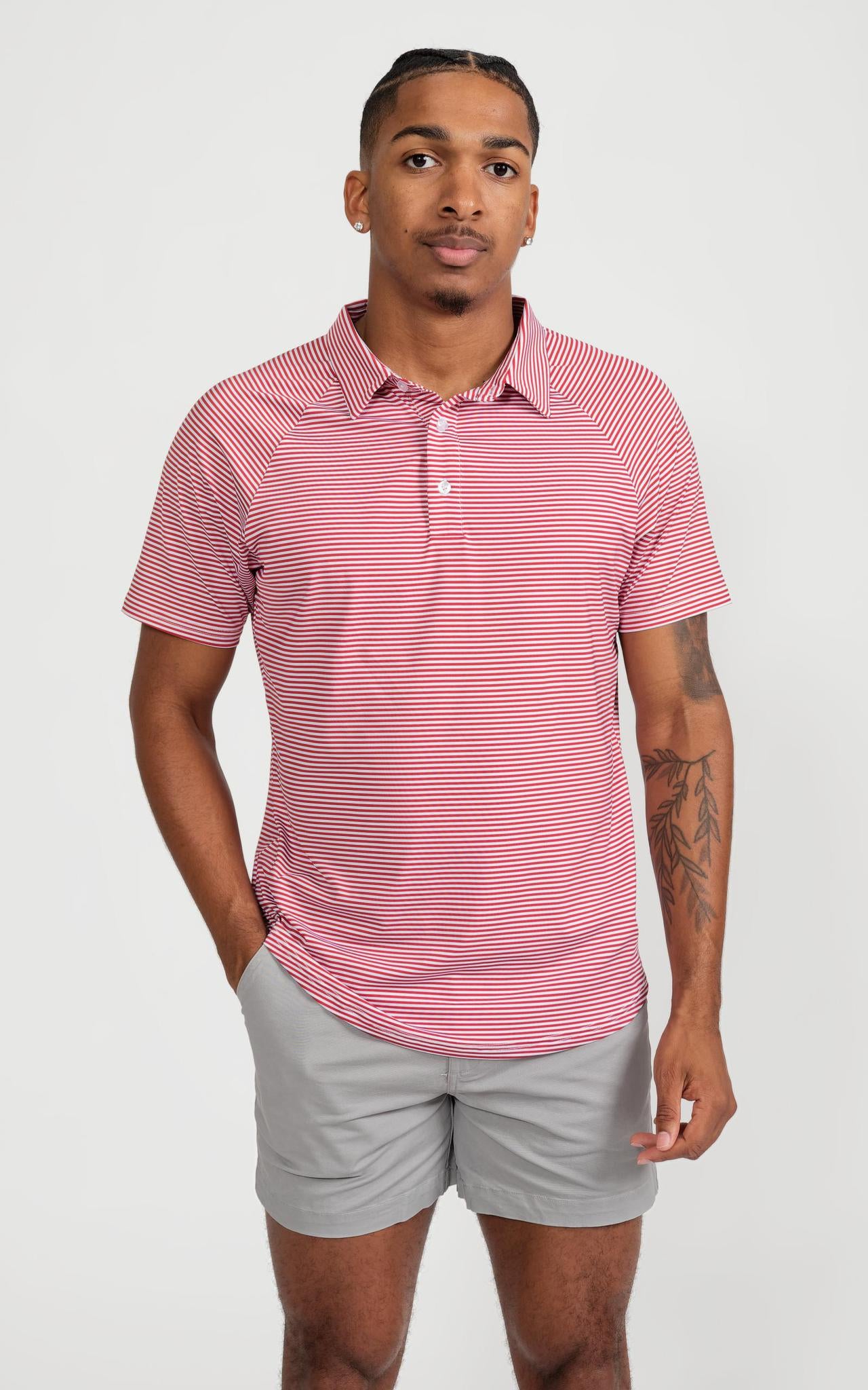 Men's Cooling Performance Golf Polo Shirt Red Stripes