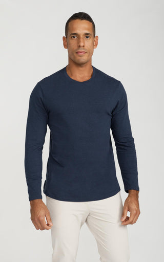 Men's Long Sleeve Pima Split-Hem Tee in Navy