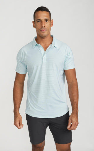 Men's Cooling Performance Golf Polo Shirt Teal Stripes