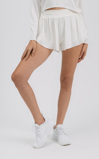 Free Flow High-Rise Short With Inside Biker Shorts - White