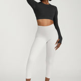 Long Sleeve Fitted Crop Top in Black