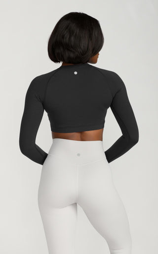 Long Sleeve Fitted Crop Top in Black