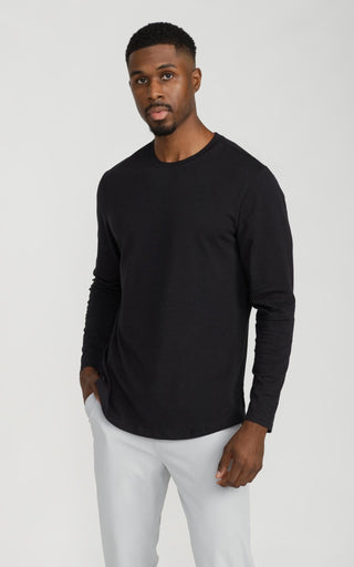 Men's Long Sleeve Pima Split-Hem Tee in Black