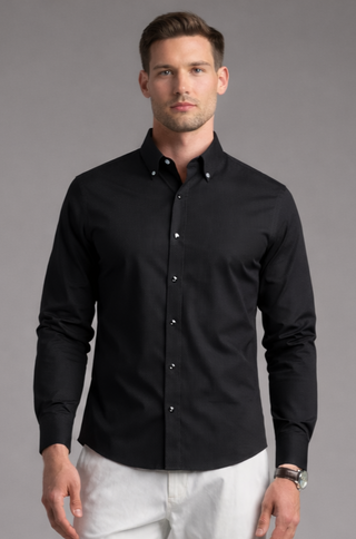 Jaquard Long Sleeve Button-Up - Black