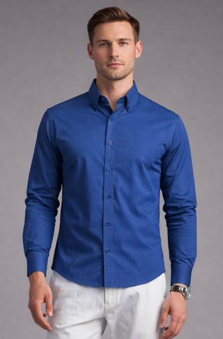 Jaquard Long Sleeve Button-Up - True Navy