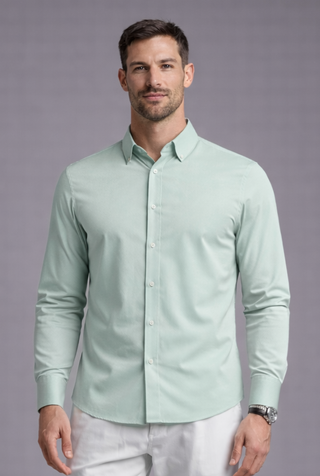Jaquard Long Sleeve Button-Up - Blue Haze