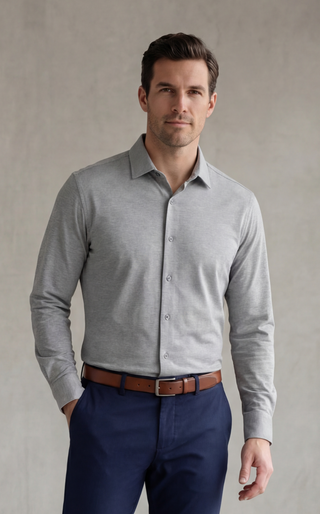 Jaquard Long Sleeve Button-Up - Harbor Mist