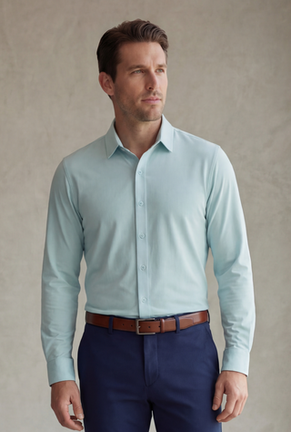 Jaquard Long Sleeve Button-Up - Blue Haze