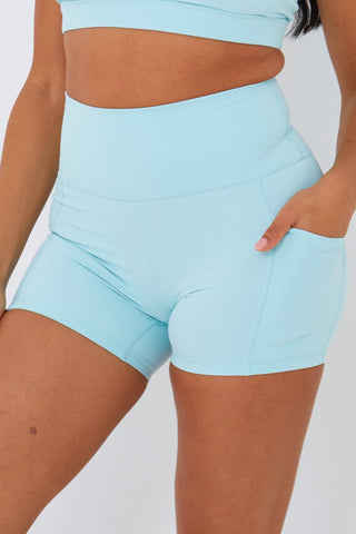 Bliss Biker Short 4" With Pockets in Pastel Turquoise