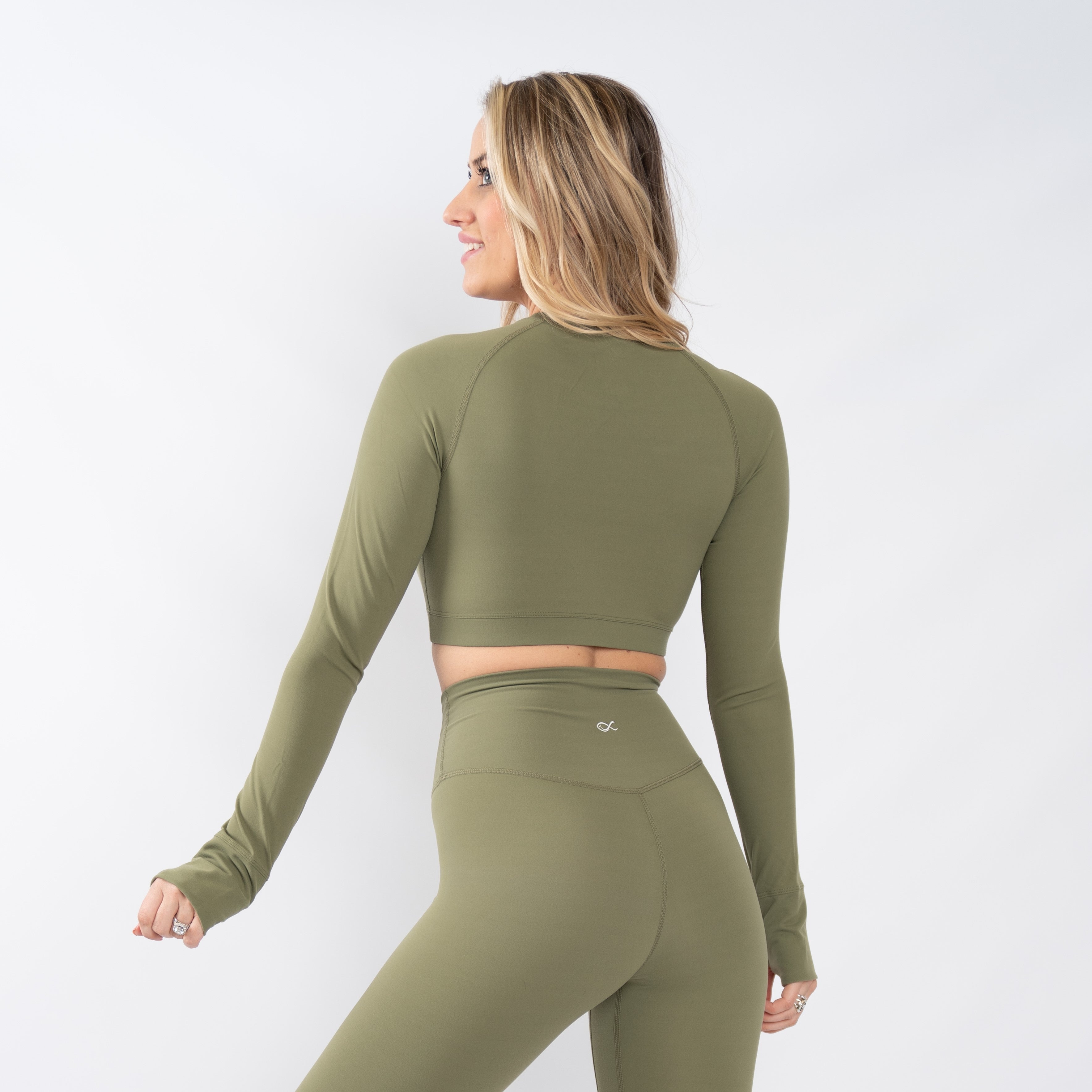 Long Sleeve Fitted Crop Top in Capulet Olive - Southern Athletica