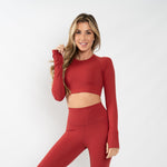 Long Sleeve Fitted Crop Top in Red Dahlia - Southern Athletica
