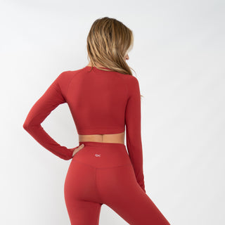 Long Sleeve Fitted Crop Top in Red Dahlia - Southern Athletica