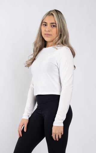 Long Sleeve Flow Crop in White  - Southern Athletica