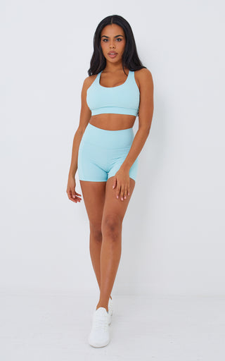 Bliss Biker Short 4" With Pockets in Pastel Turquoise